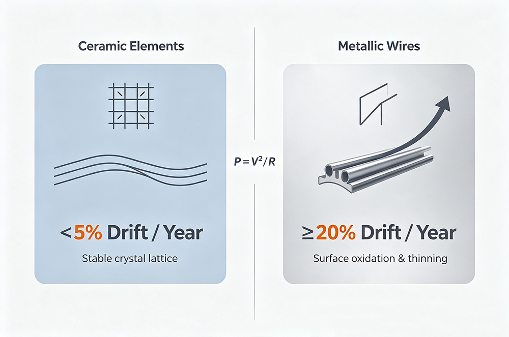 Ceramic drift is typically 4x lower than metallic wires.